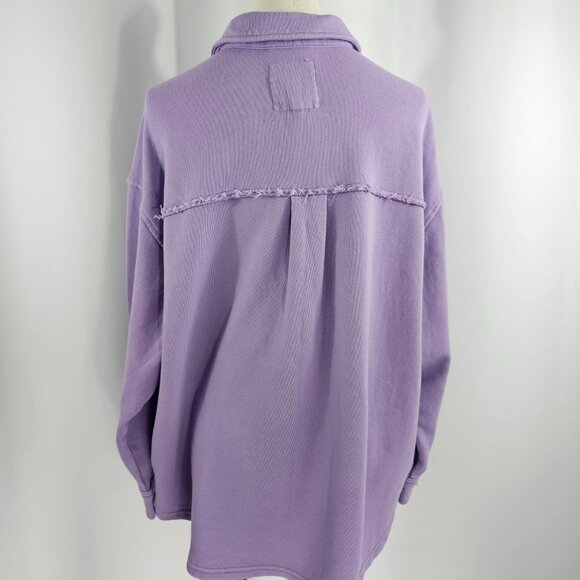 Aerie Lumber Jane Women's Oversized Distressed Shacket Top Lilac Purple Size S - Picture 9 of 14